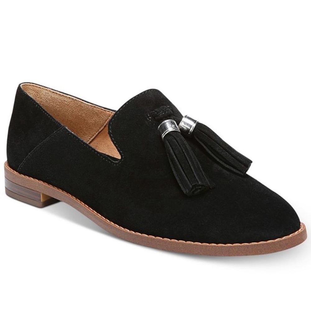 Franco Sarto Black Suede Hadden Loafers with Tassels Size 7M